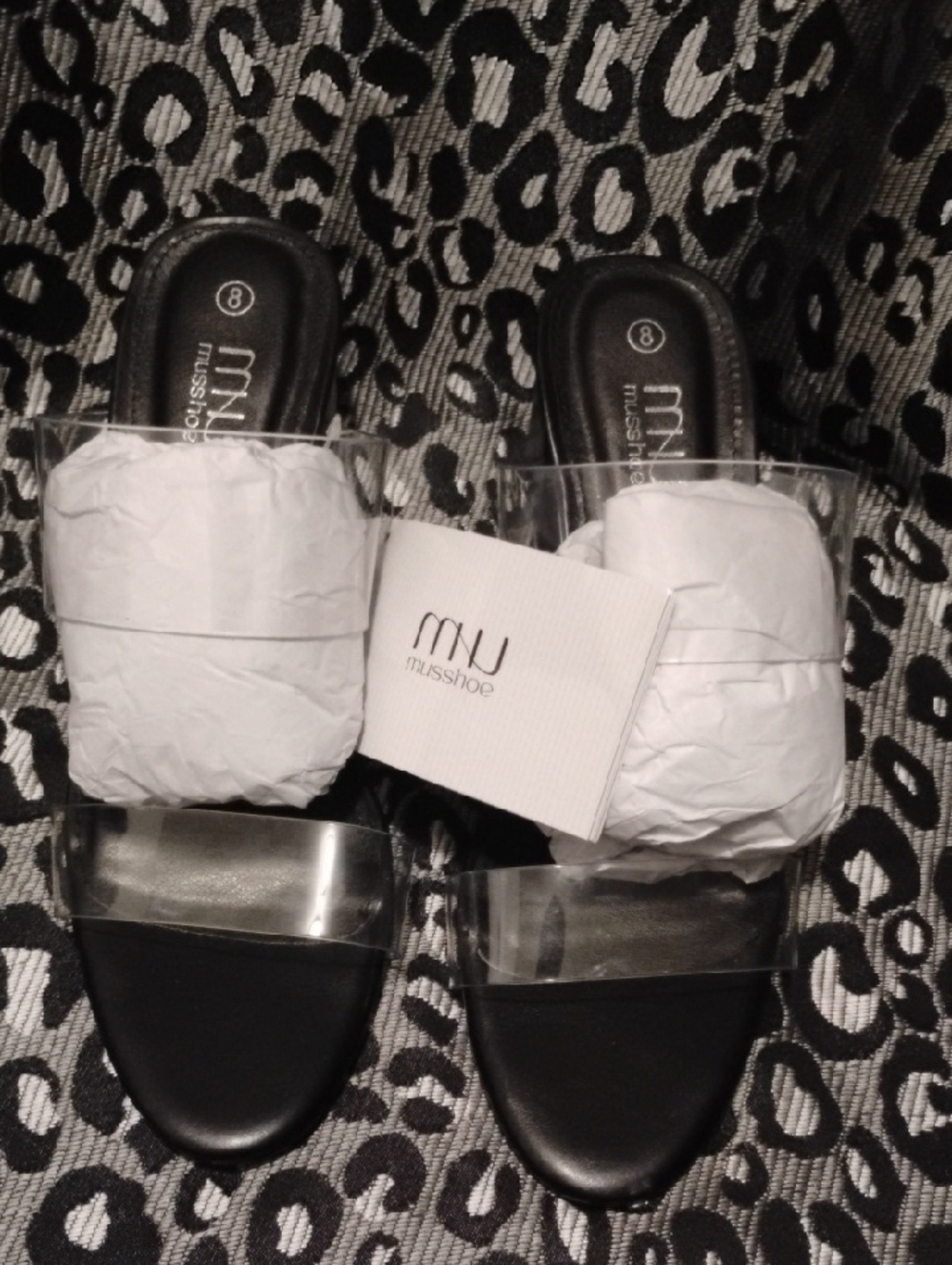 Miu Miu Clear Strap Black Slide Sandals